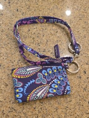 Vera Bradley Purple Paisley Lanyard with Card Holder and Key Ring